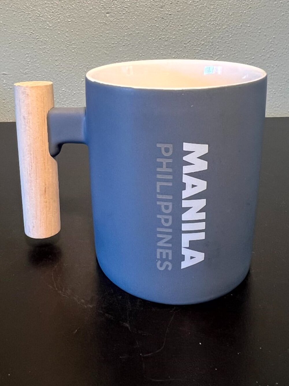 Manila Philippines Souvenir Coffee Mug Matte Gray Ceramic Wooden Handle 12oz